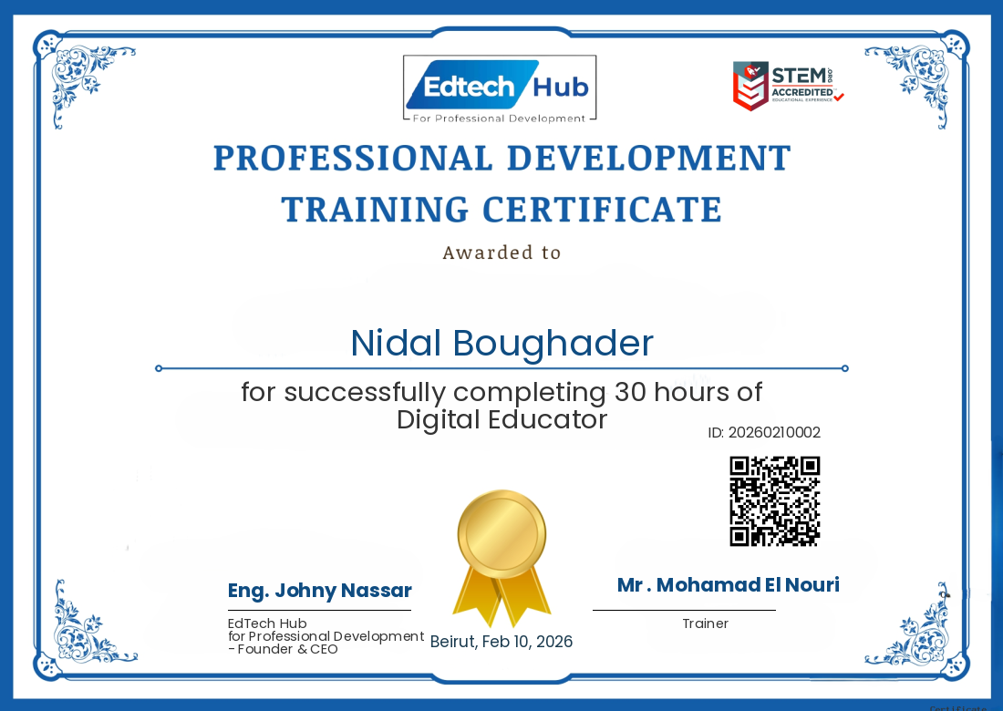 Certificate for Nidal Boughader